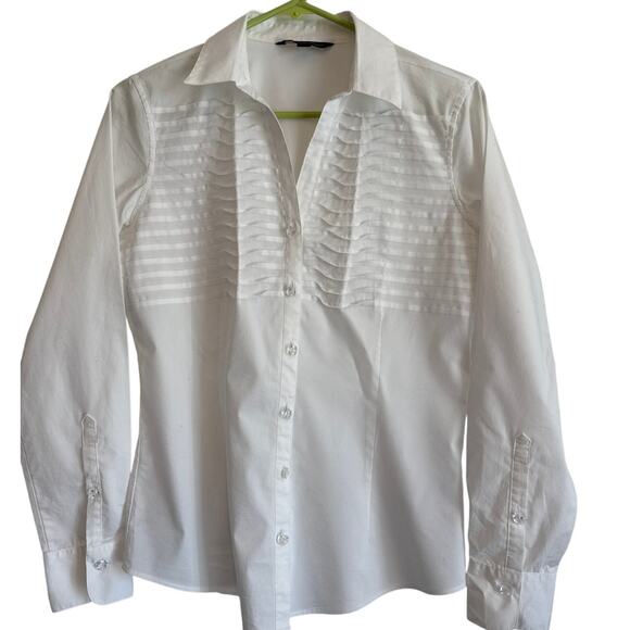 Brooks Brothers 346 White Pleated Blouse Sz 8 Made in USA Stretch - Picture 1 of 7